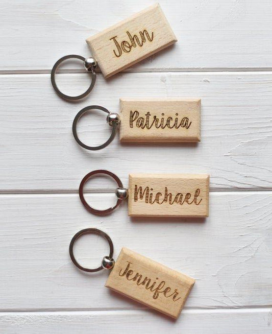 Custom Engraved Wooden Keychain | Personalized Name, Message, Logo, or Coordinates