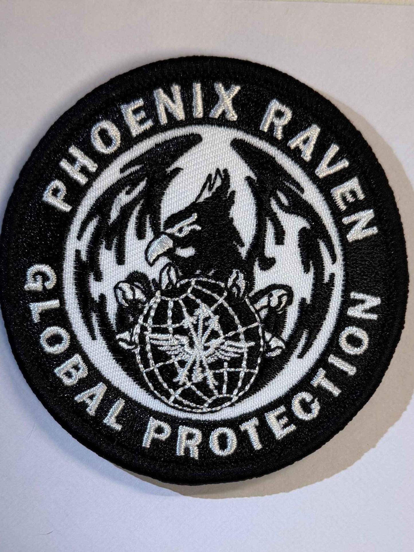Phoenix Raven Embroidered Patch - BW - Velcro Backing