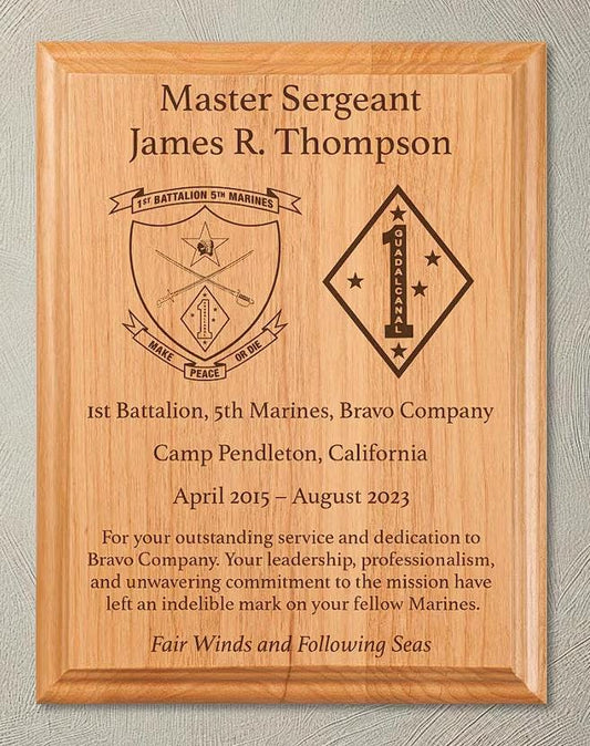 Custom Military Plaque - Personalized Wood Plaque Engraved with Unit Insignia, Rank, Name
