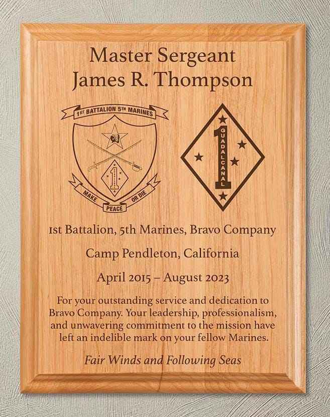 Custom Military Plaque - Personalized Wood Plaque Engraved with Unit Insignia, Rank, Name