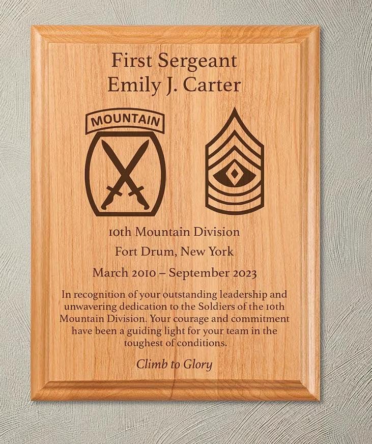 Custom Military Plaque - Personalized Wood Plaque Engraved with Unit Insignia, Rank, Name