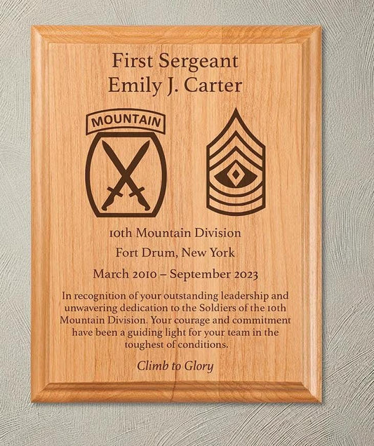 Custom Military Plaque - Personalized Wood Plaque Engraved with Unit Insignia, Rank, Name