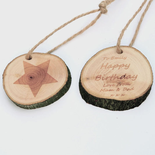 Custom Engraved Rustic Wooden Tag | Personalized Name, Message, Logo, or Coordinates