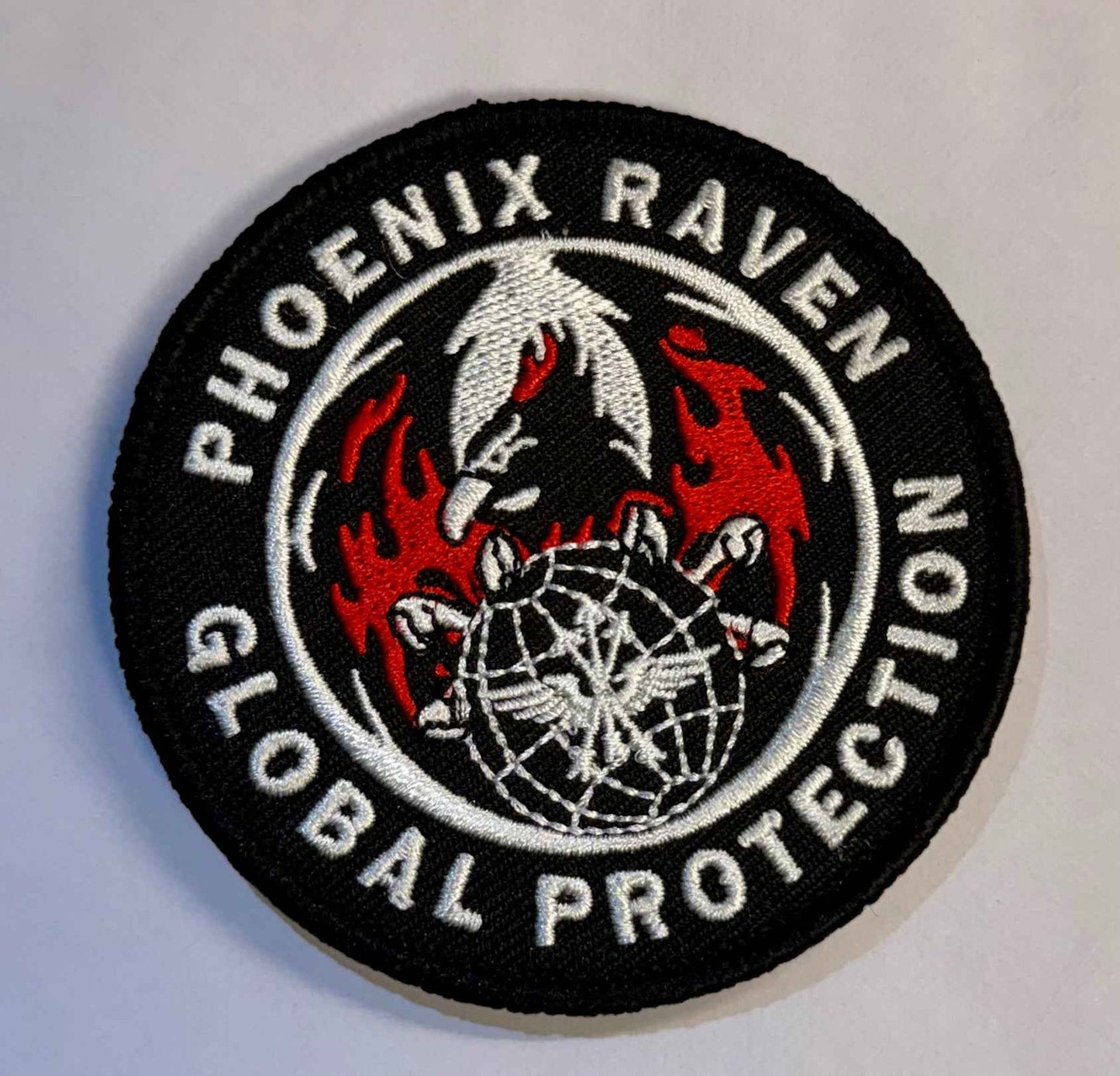 Phoenix Raven Embroidered Patch - 3.5in BWR - Velcro Backing