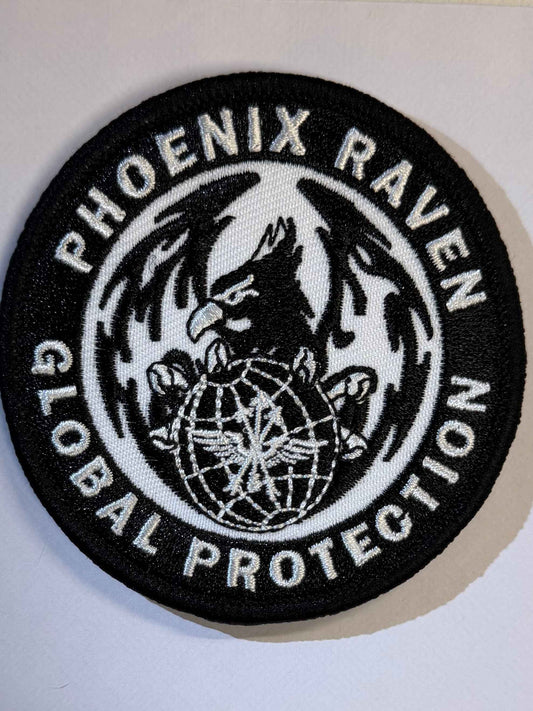 Phoenix Raven Embroidered Patch - BW - Velcro Backing