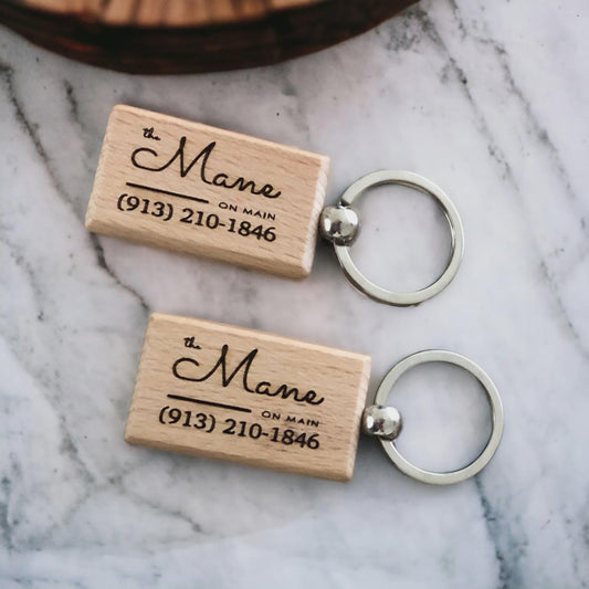 Custom Engraved Wooden Keychain | Personalized Name, Message, Logo, or Coordinates