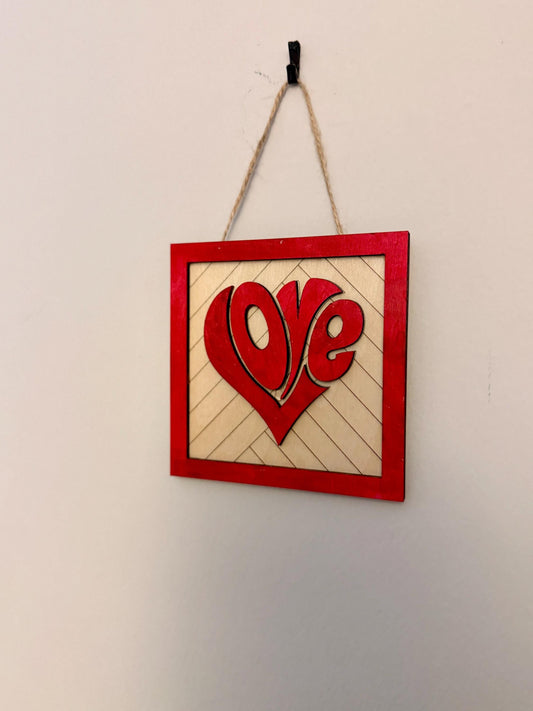 Laser Cut Wood Heart Sign – Red Love Wall Decor