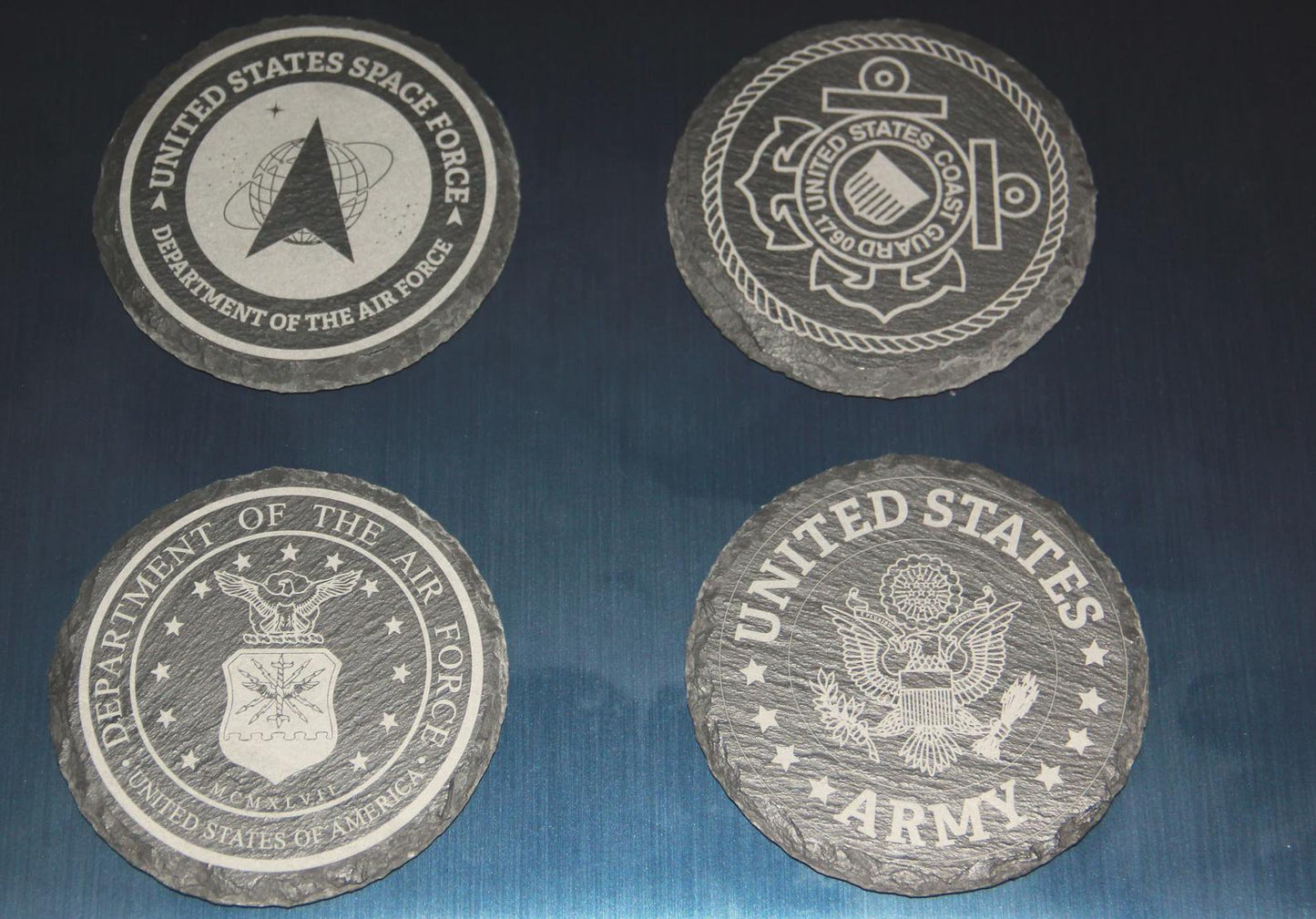 Engraved Stone Military Logo Coasters