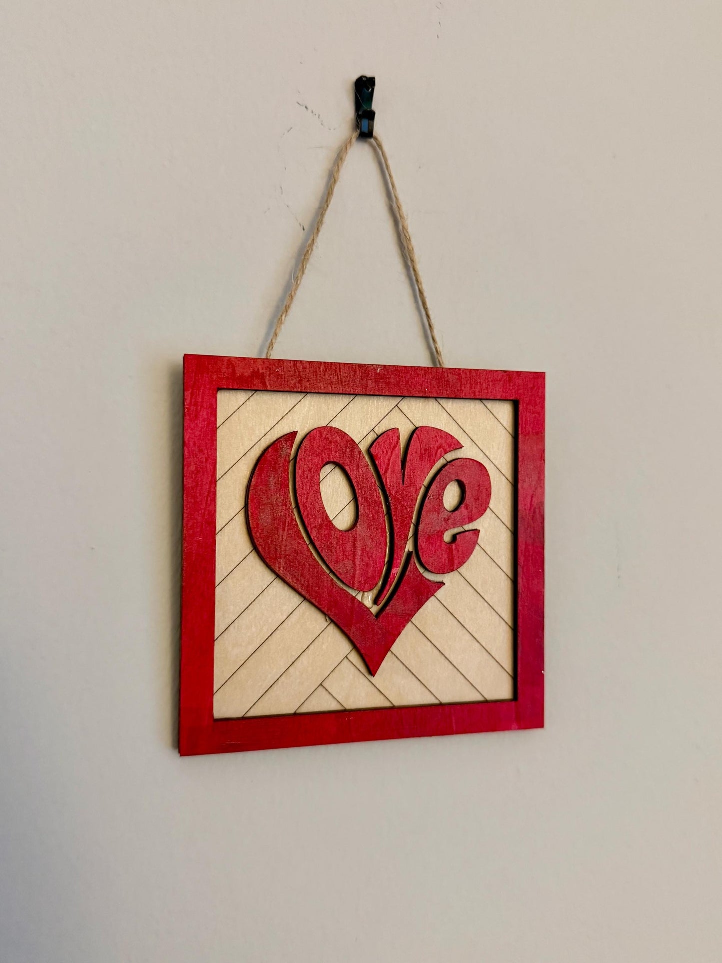 Laser Cut Wood Heart Sign – Red Love Wall Decor
